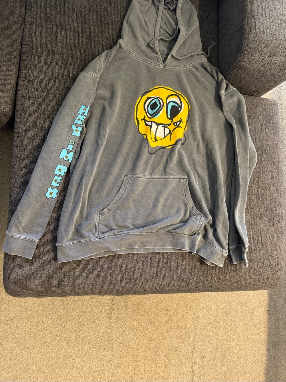 Gray Hoodie with Yellow Graphic Smiley